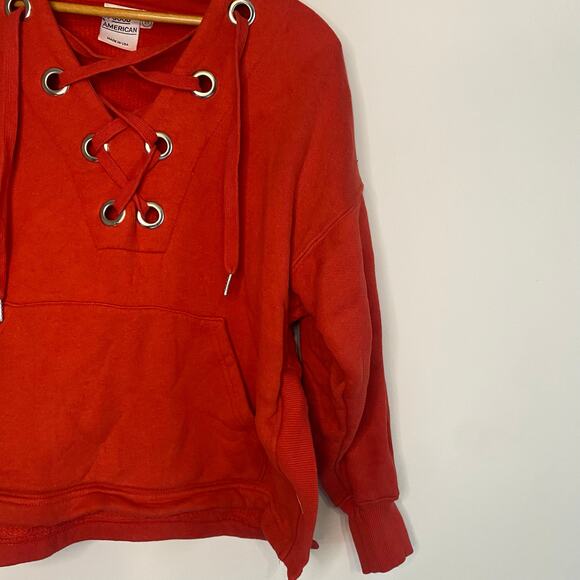 Good American Womens Red Boxy Oversized Hooded Sweatshirt Size Medium Large - Picture 4 of 16